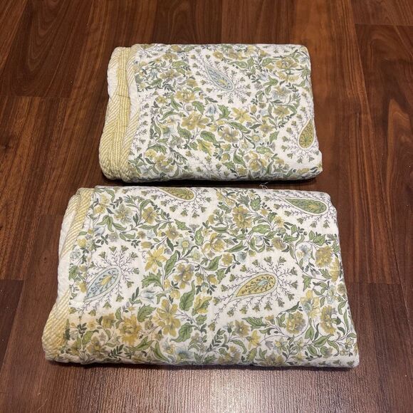 Gold Green Ivory Floral Paisley Quilted Cotton WAVERLY Scalloped Edge King Shams - Picture 1 of 7